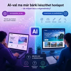 Infografika: egyszerű AI-generált honlap és tudatosan, ellenőrzéssel készült weboldal összehasonlítása