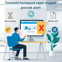 Ember a monitor előtt ellenőrzőlistával teszteli a honlapját: lassú betöltés, hibás linkek